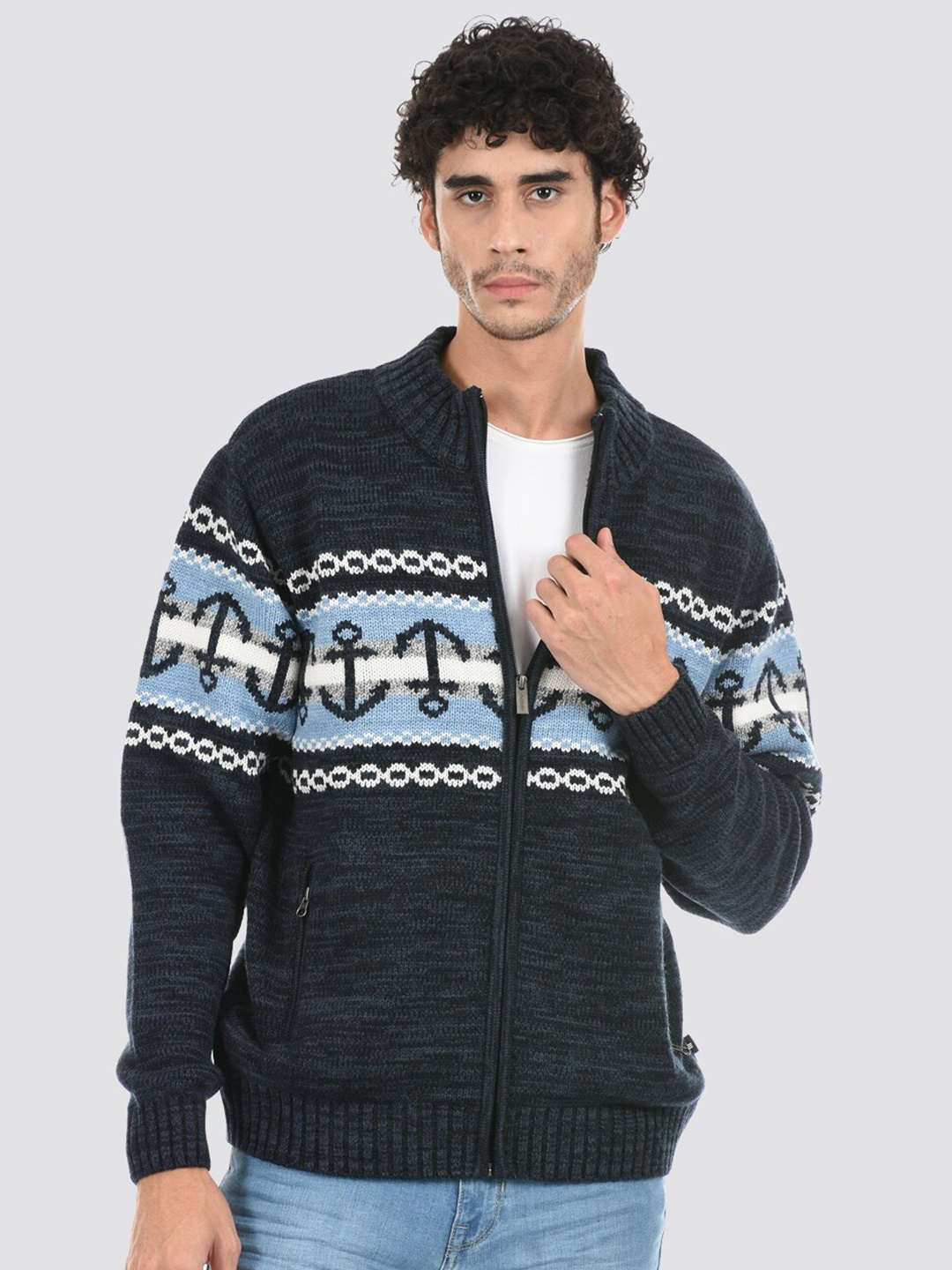 

LONDON FOG Men Mock Collar Acrylic Cardigan, Green