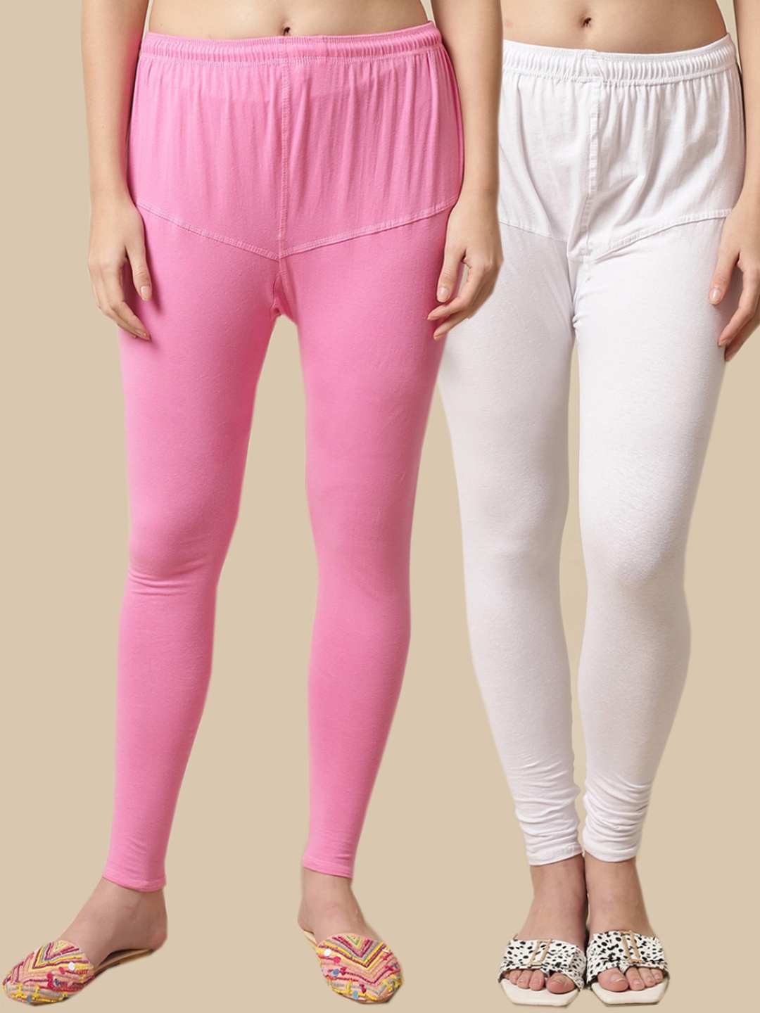 

KEX Pack of 2 Churidar-Length Cotton Lycra Leggings, White