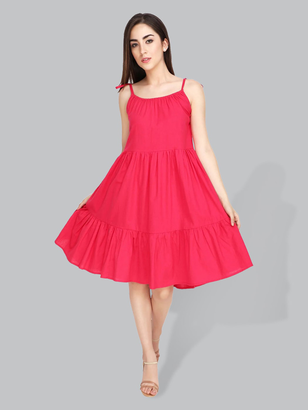 

CUFFS N LASHES A-Line Cotton Dress, Red