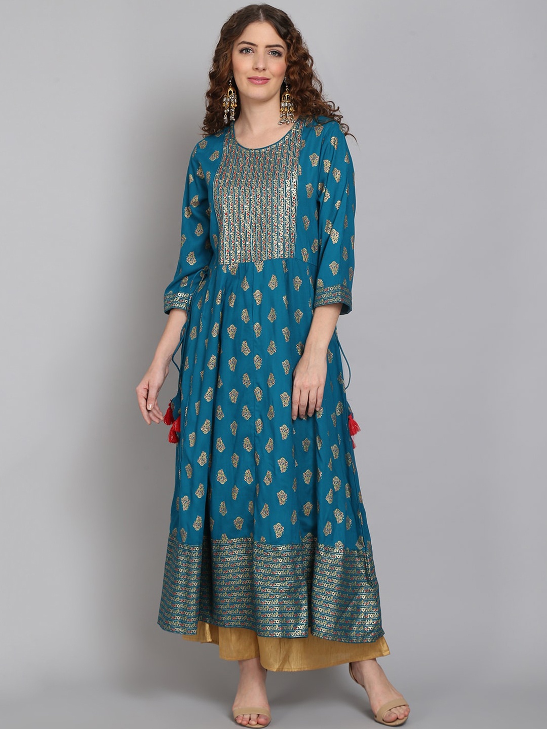 

SOUNDARYA Ethnic Motifs Printed Anarkali Kurta, Blue