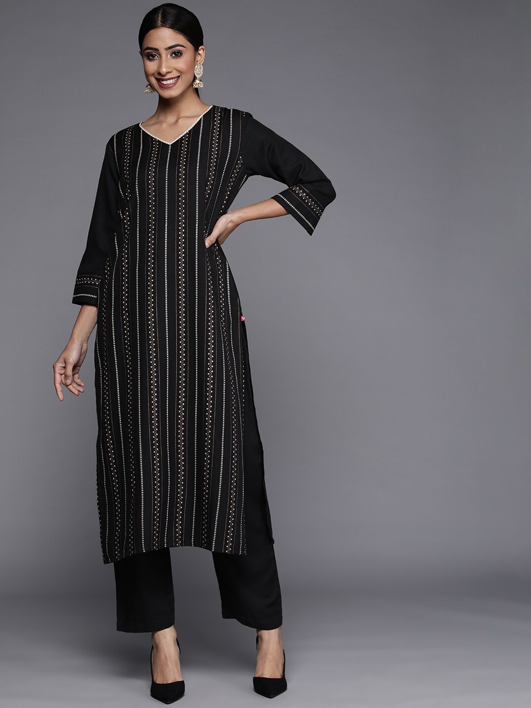 

KALINI Women Printed Kurta with Trousers, Black