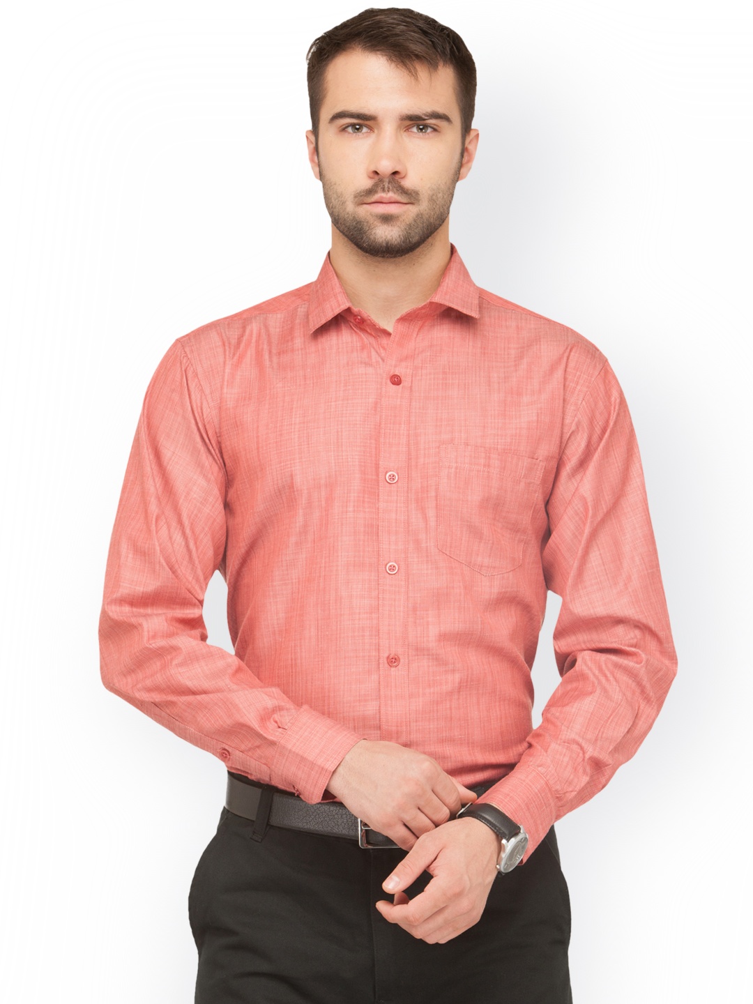 

JAINISH Men Coral Orange Standard Slim Fit Solid Formal Shirt