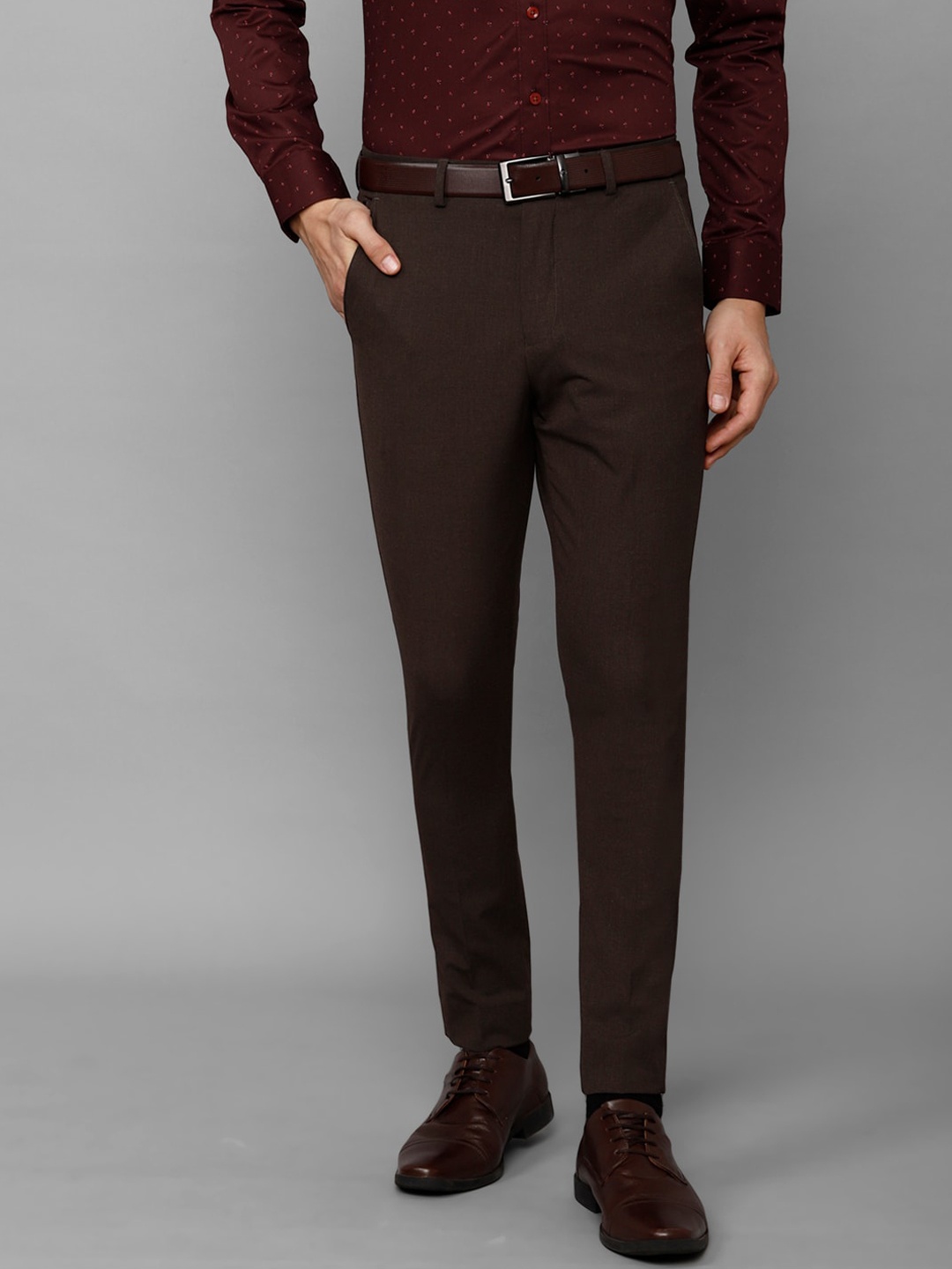 

Louis Philippe Men Mid-Rise Slim Fit Formal Trousers, Brown