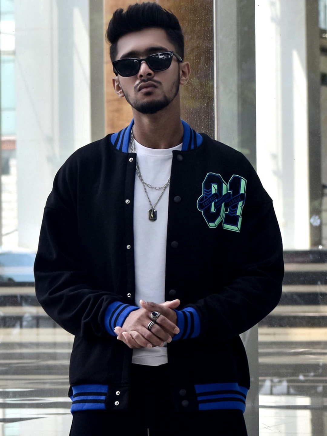 

Powerlook Men Typography Print Fleece Bomber Jacket, Black