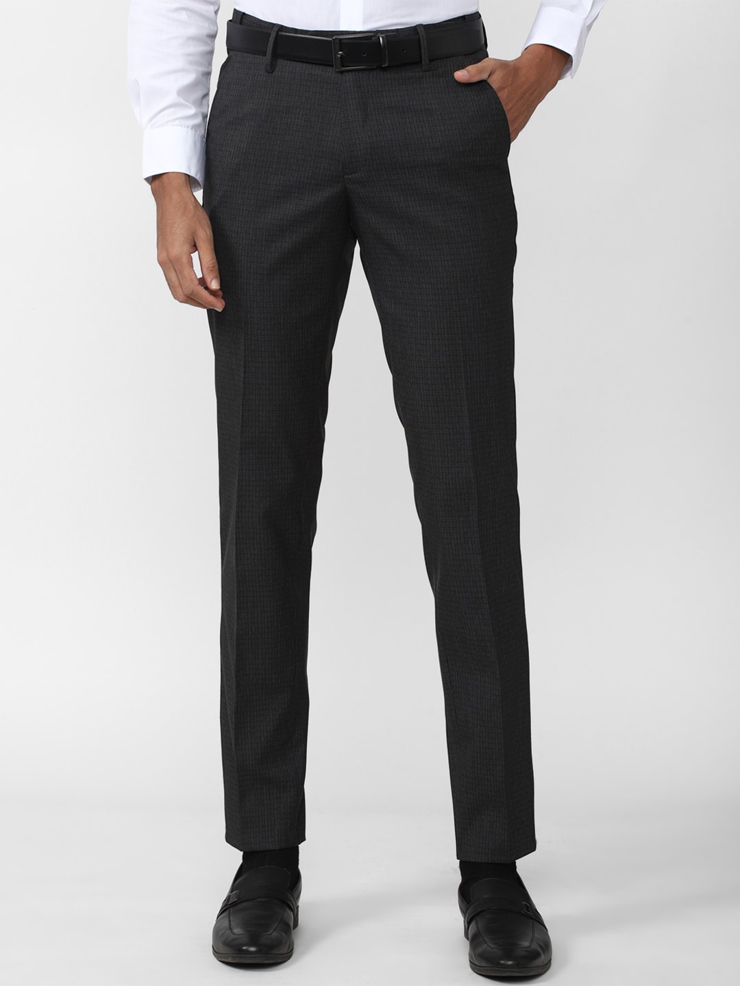 

Peter England Men Checked Slim Fit Formal Trousers, Black