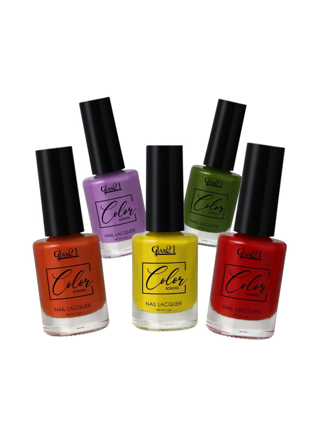 

GLAM21 Set of 5 Color School Long Lasting Nail Lacquer 11 ml Each - Combo 06, Green