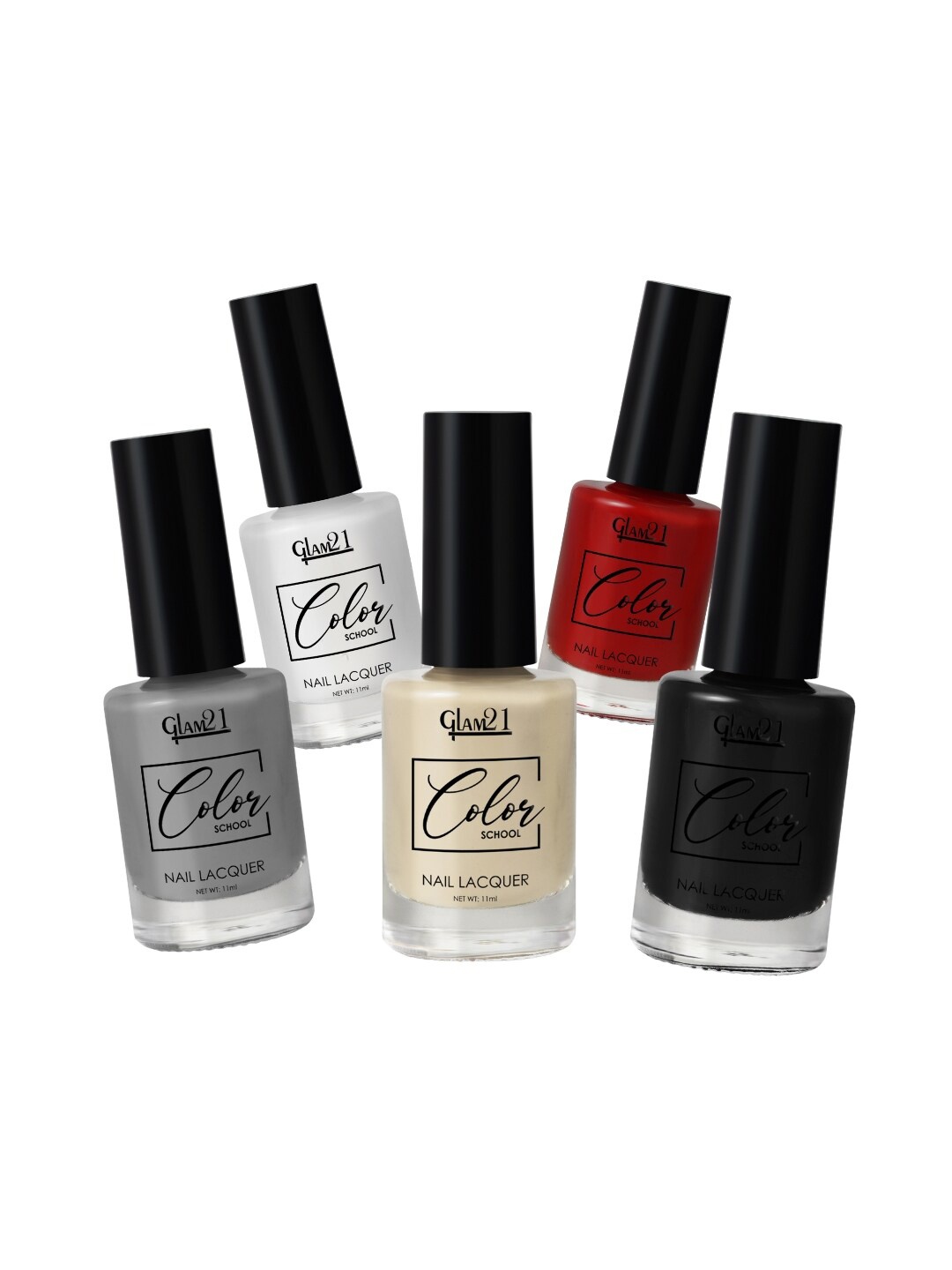 GLAM21 Set of 5 Color School Long Lasting Nail Lacquer 11 ml Each - Combo 07, Grey
