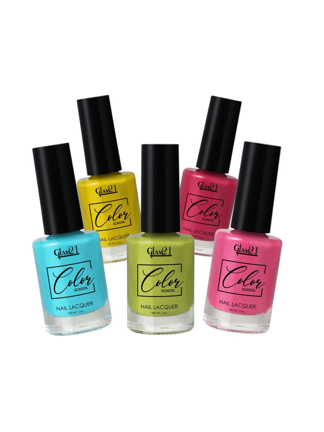 

GLAM21 Set of 5 Color School Long Lasting Nail Lacquer 11 ml Each - Combo 03, Blue
