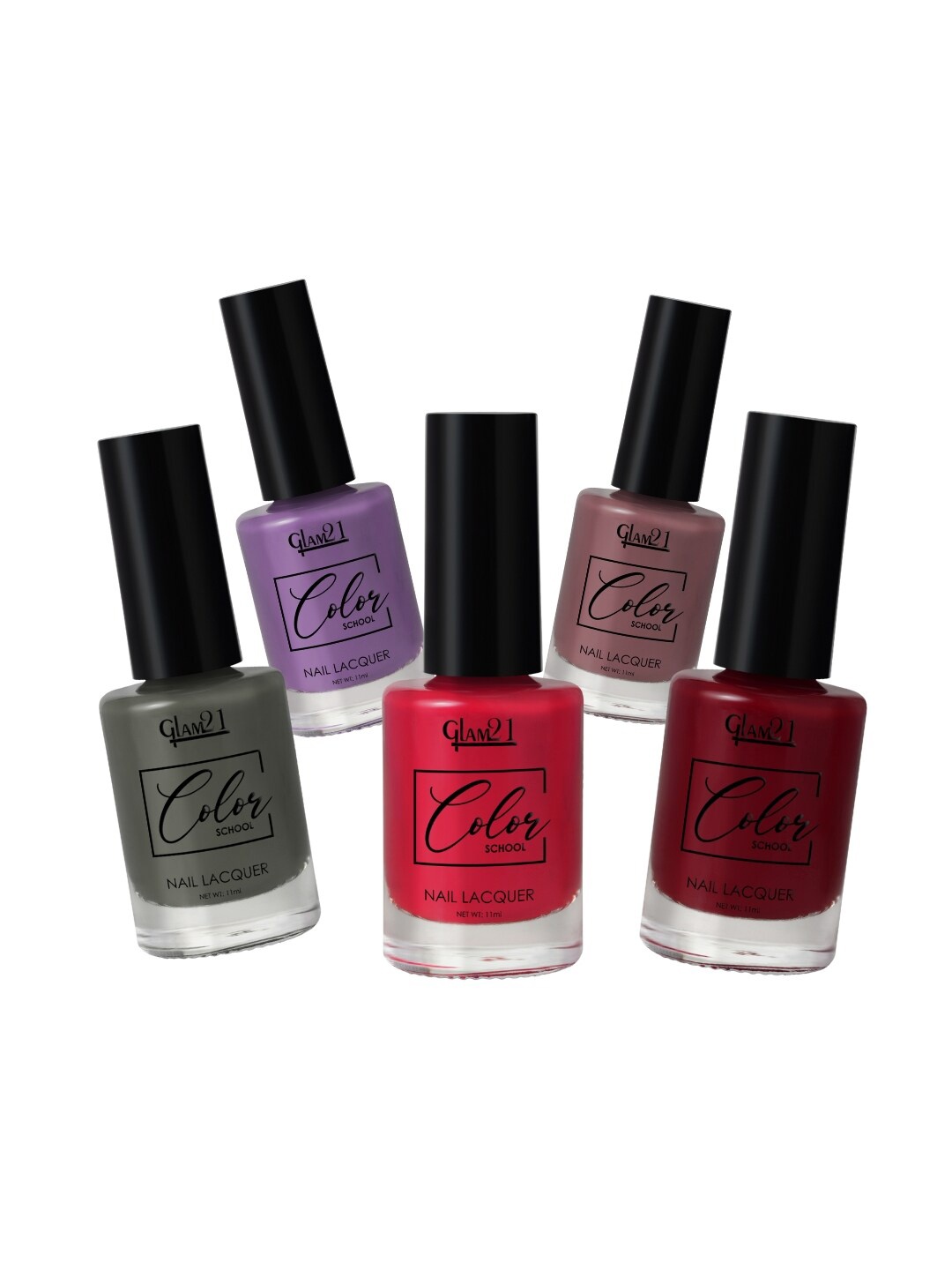 

GLAM21 Set of 5 Color School Long Lasting Nail Lacquer 11 ml Each - Combo 08, Red