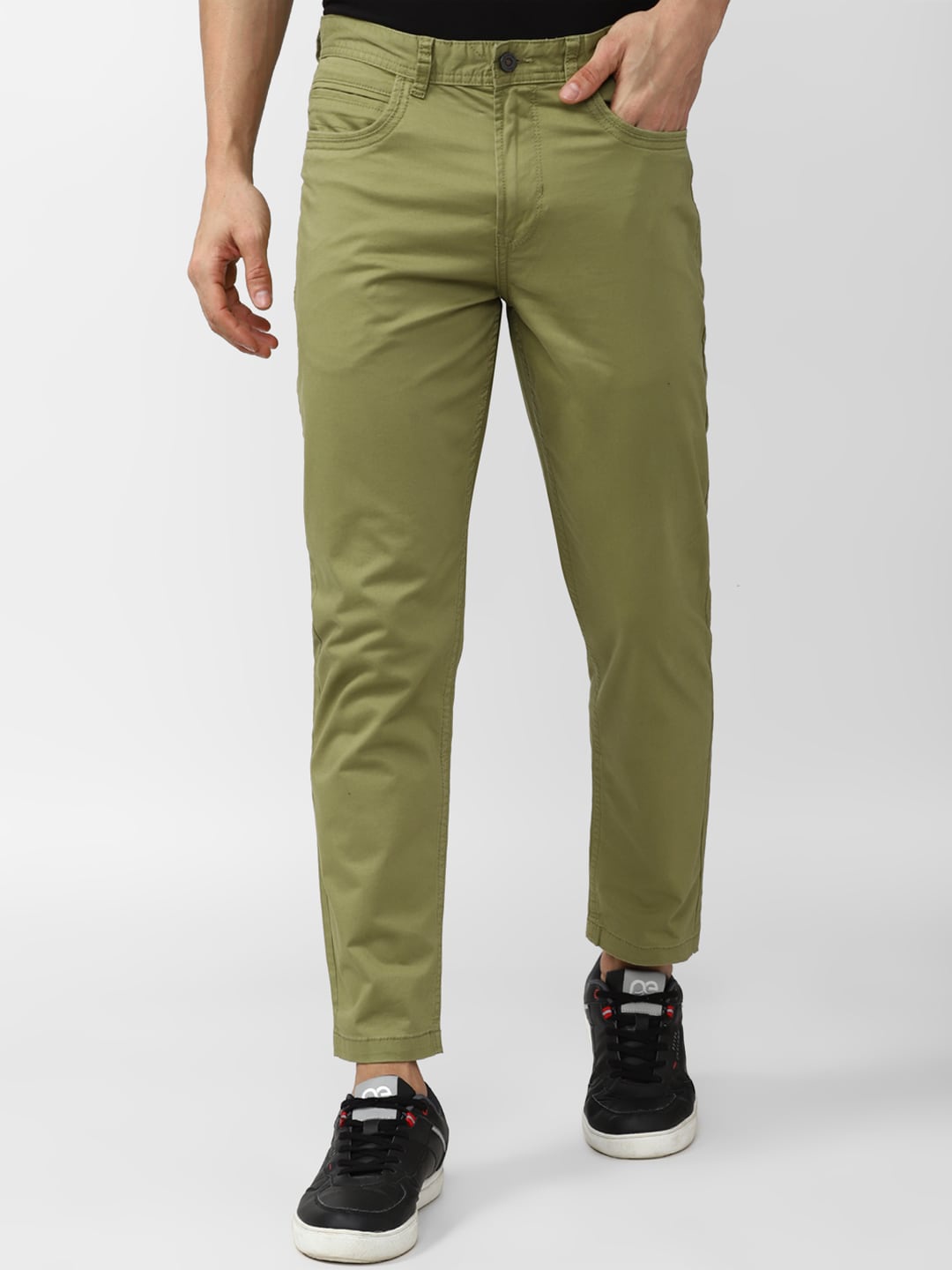 

Peter England Casuals Men Slim Fit Trousers, Olive