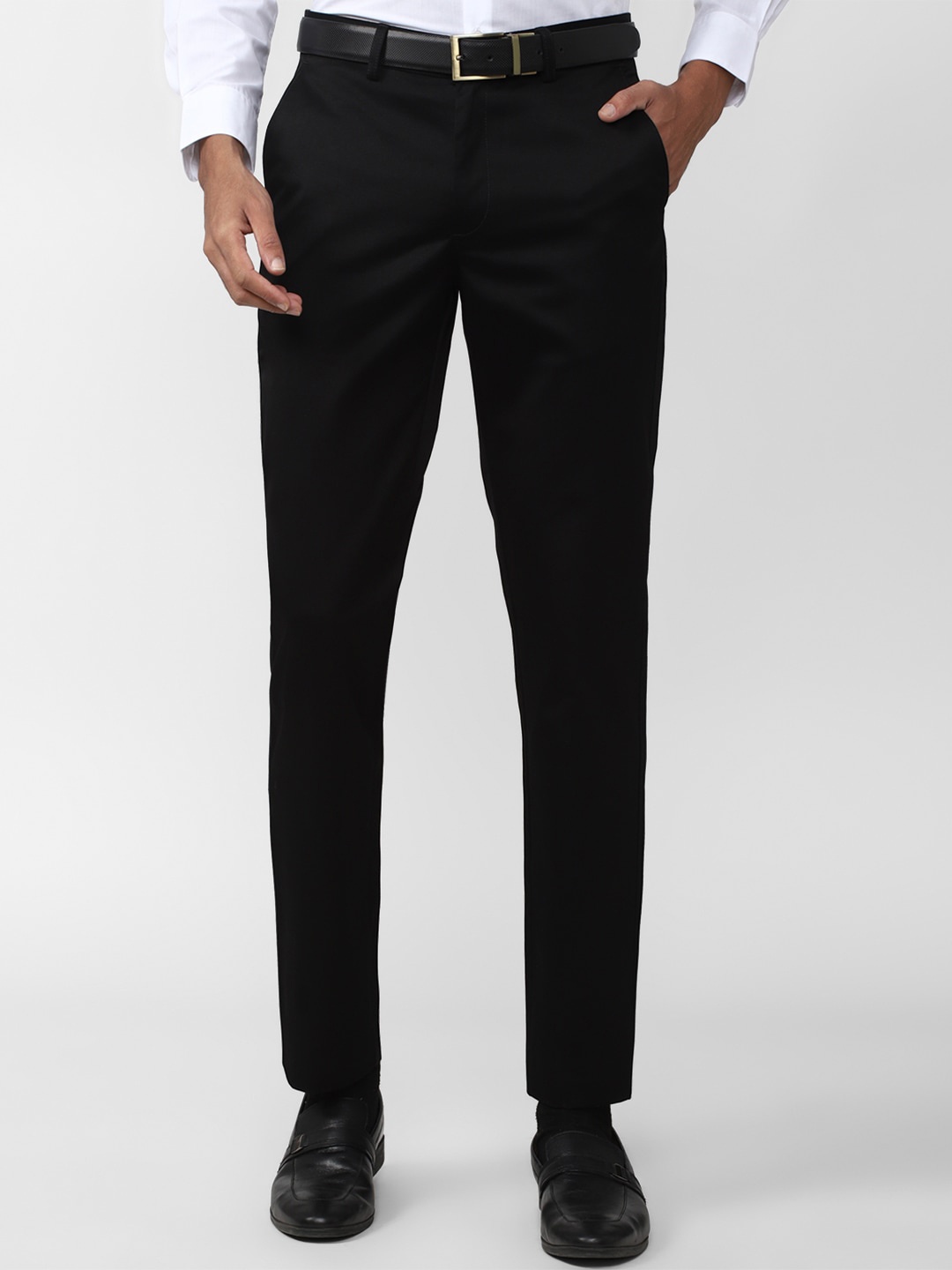 

Peter England Casuals Men Solid Mid Rise Formal Trousers, Black