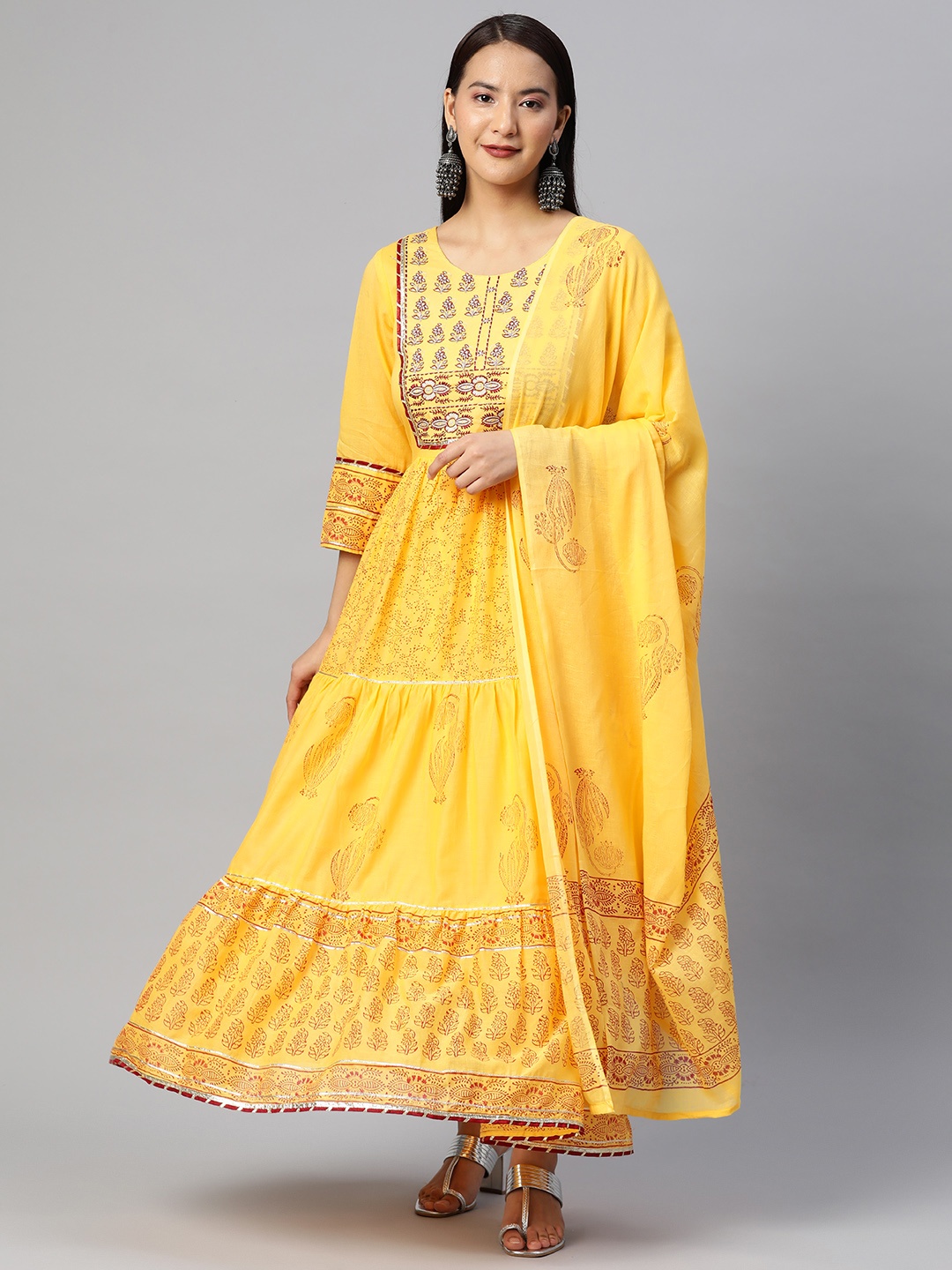 

Readiprint Floral Embroidered Cotton Ethnic Maxi Ethnic Dress, Yellow