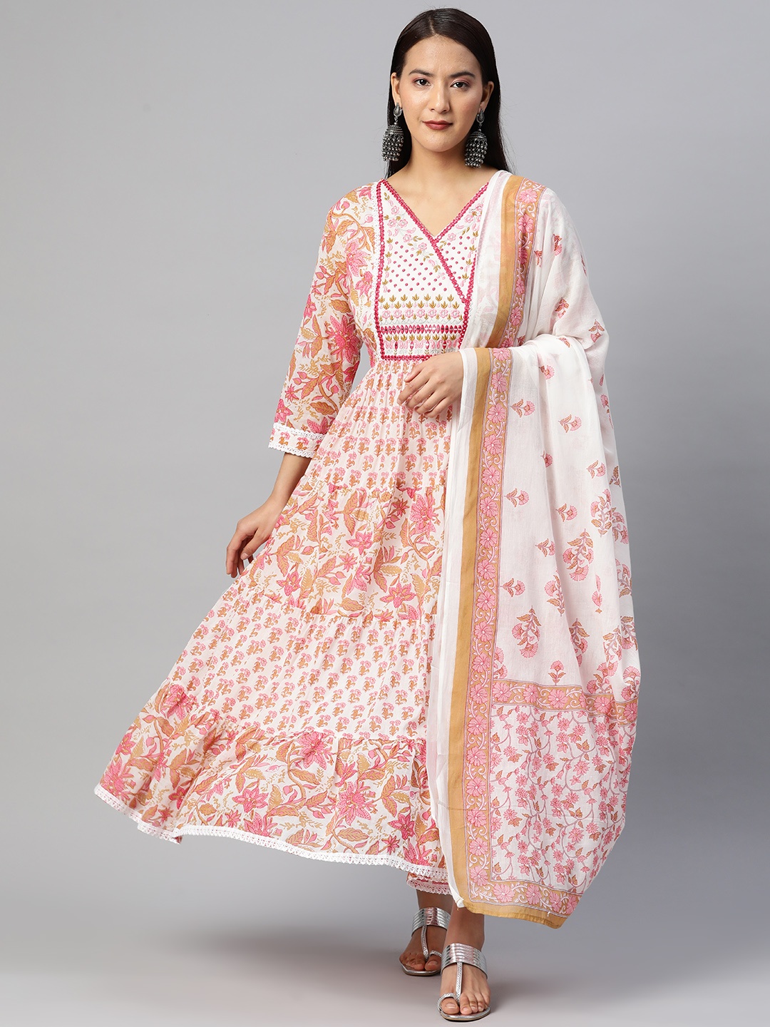 

Readiprint Fashions Floral Cotton Ethnic Maxi Ethnic Dress, White