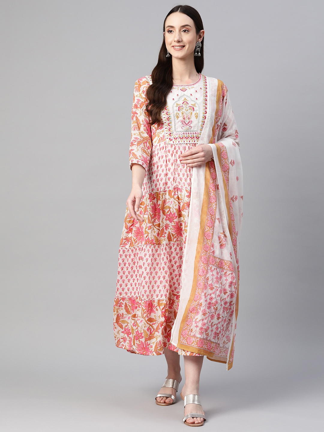 

Readiprint Fashions Floral Cotton Ethnic Maxi Ethnic Dress, White
