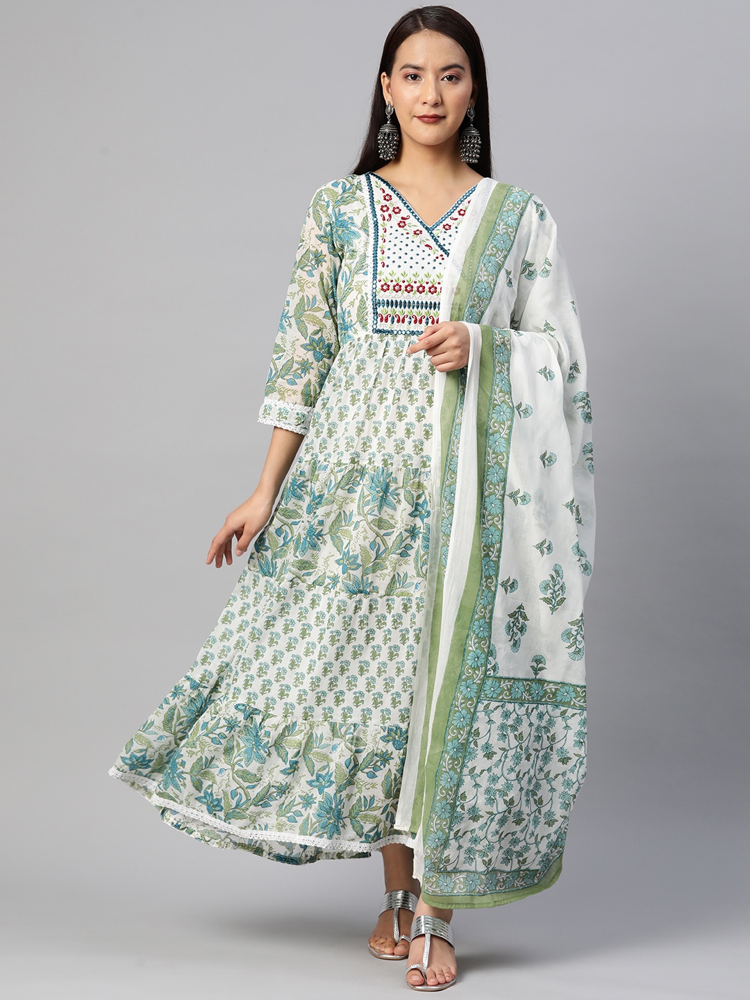 

Readiprint Fashions Floral Cotton Ethnic Maxi Ethnic Dress, White