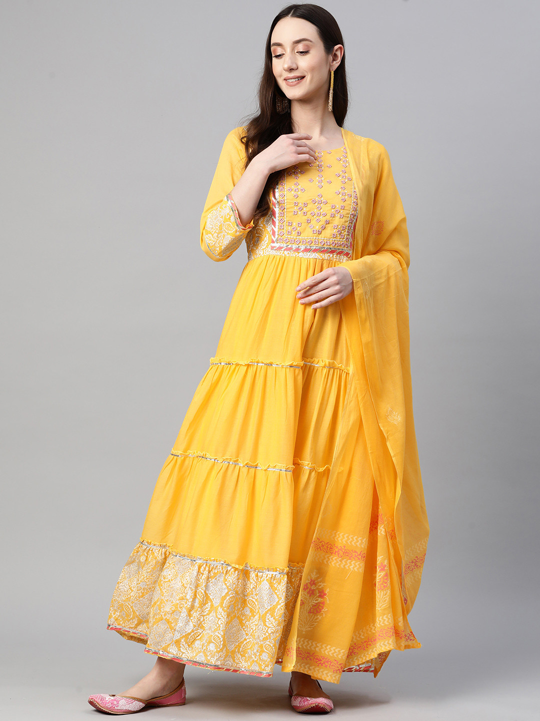 

Readiprint Fashions Floral Cotton Ethnic Maxi Ethnic Dress, Yellow