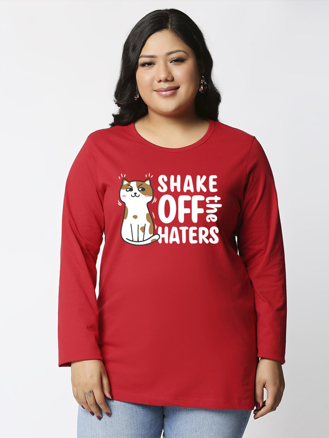 

Bewakoof Plus Women Plus Size Typography Printed T-shirt, Red