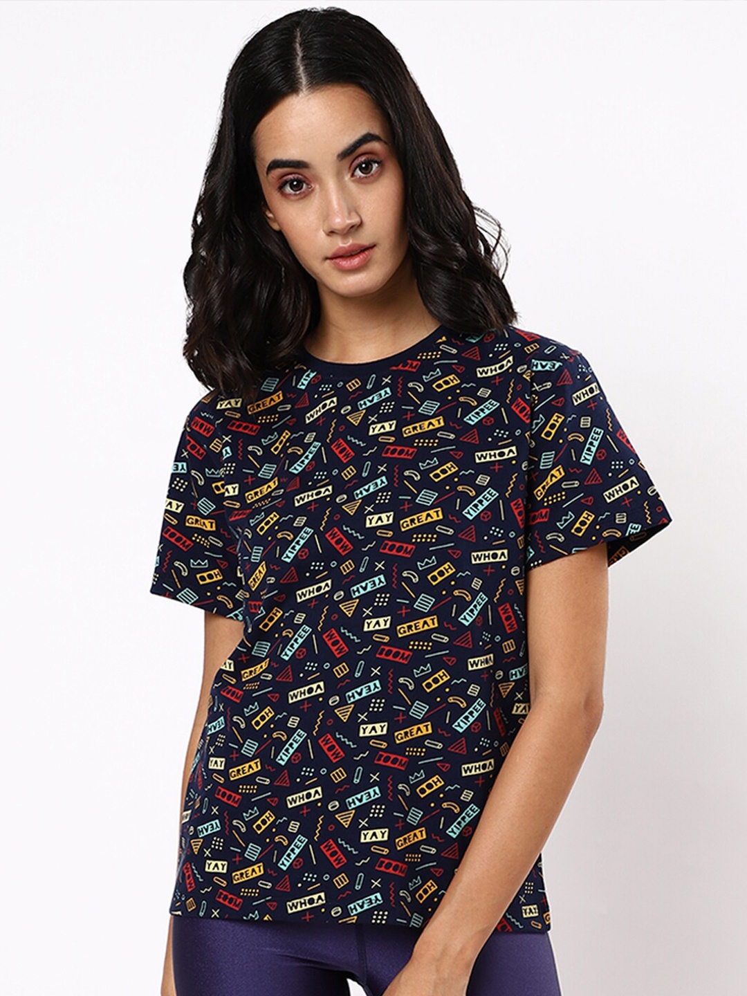 

Bewakoof Women Typography Printed Cotton T-shirt, Black