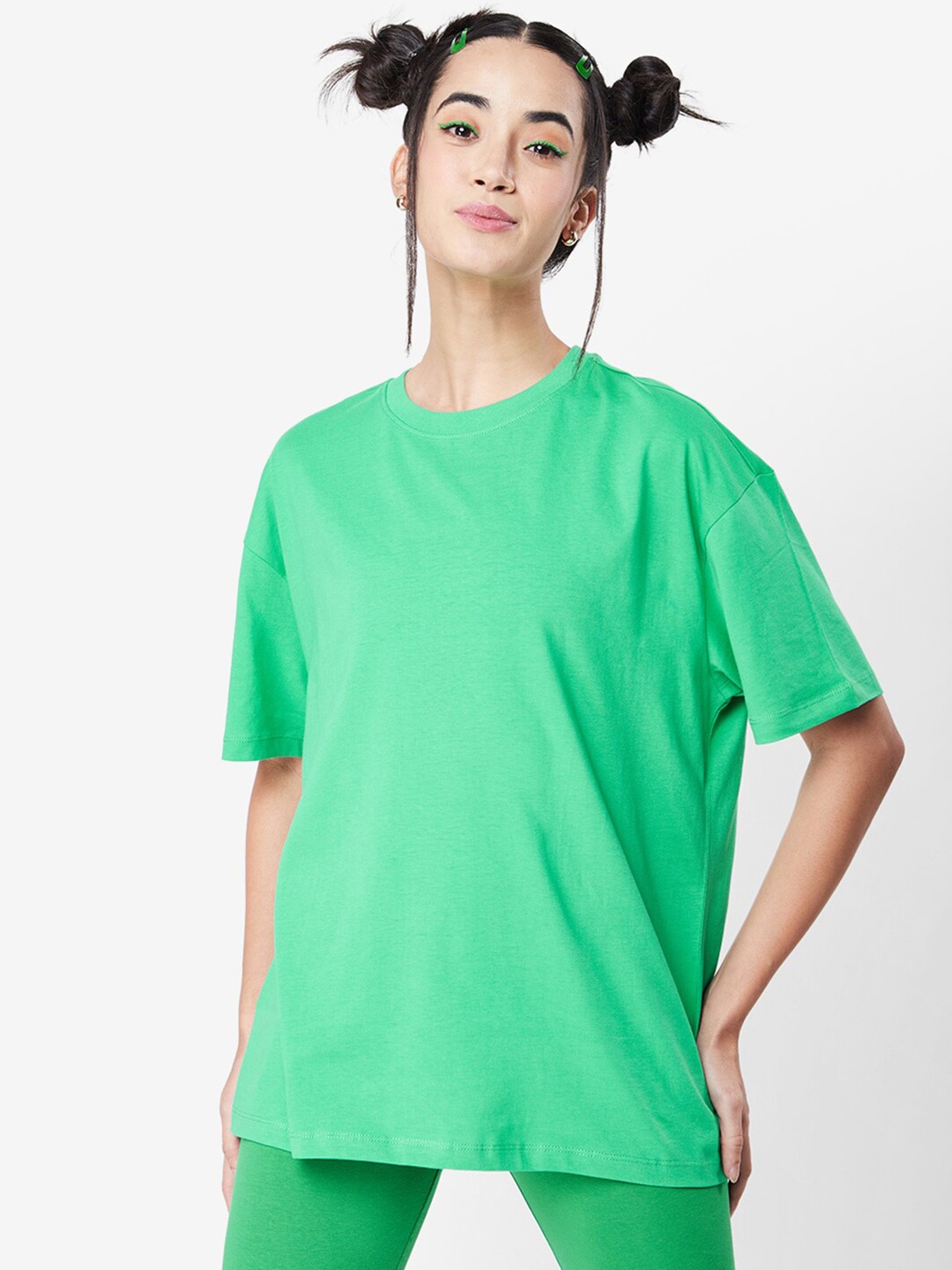 

Bewakoof Women Oversize Cotton T-shirt, Green