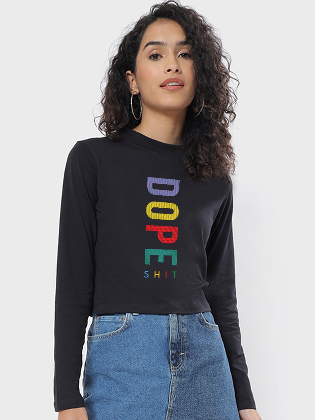 

Bewakoof Women Typography Slim Fit Cotton T-shirt, Black
