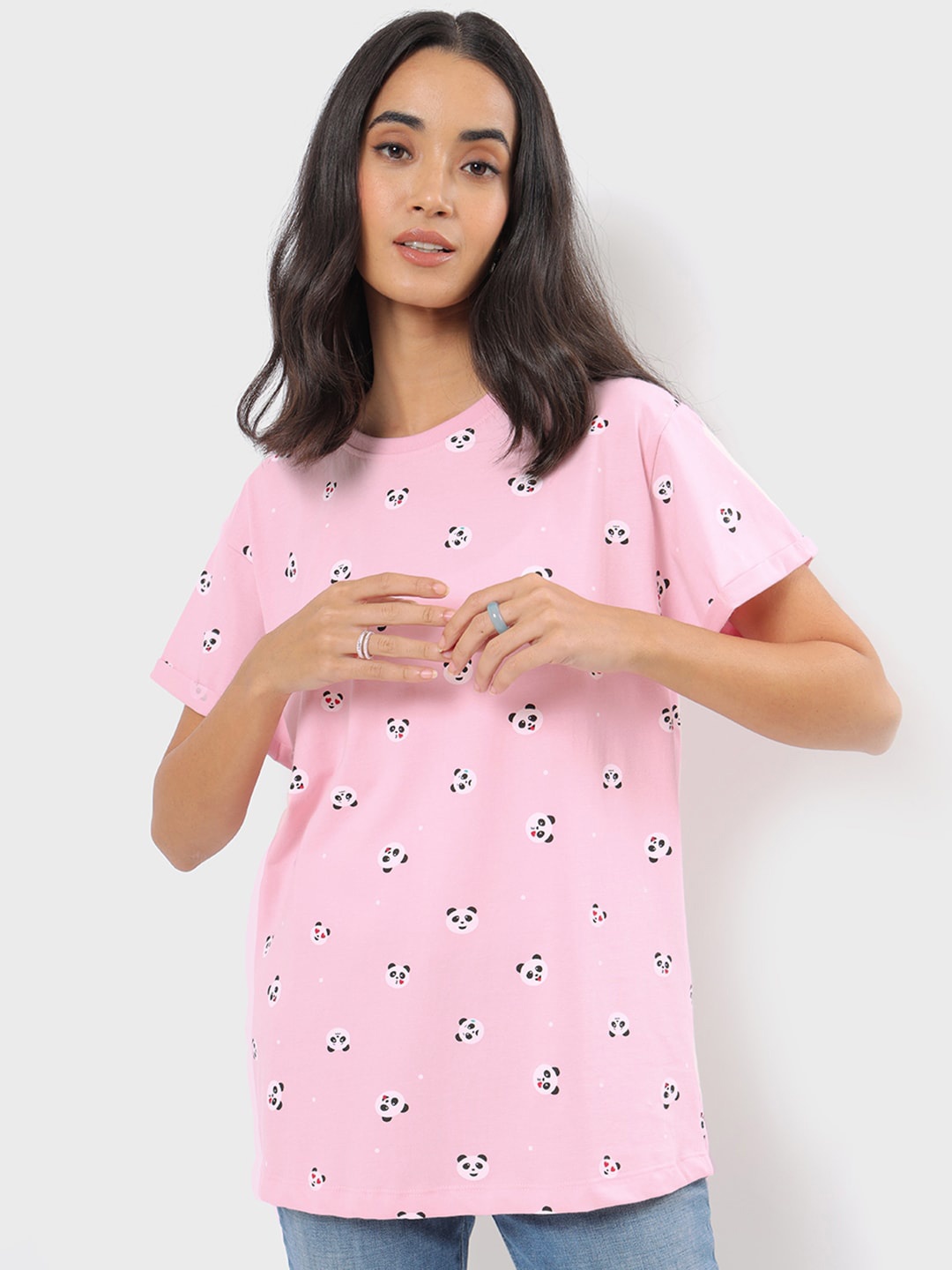 

Bewakoof Women Kung Fu Panda Printed Cotton T-shirt, Pink