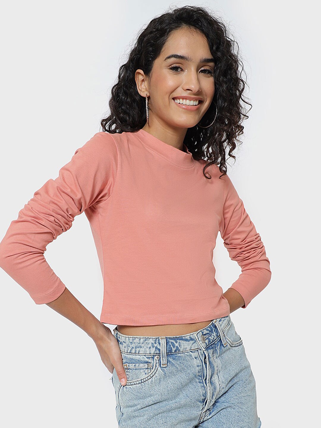 

Bewakoof Women Cotton Slim Fit Crop T-shirt, Pink