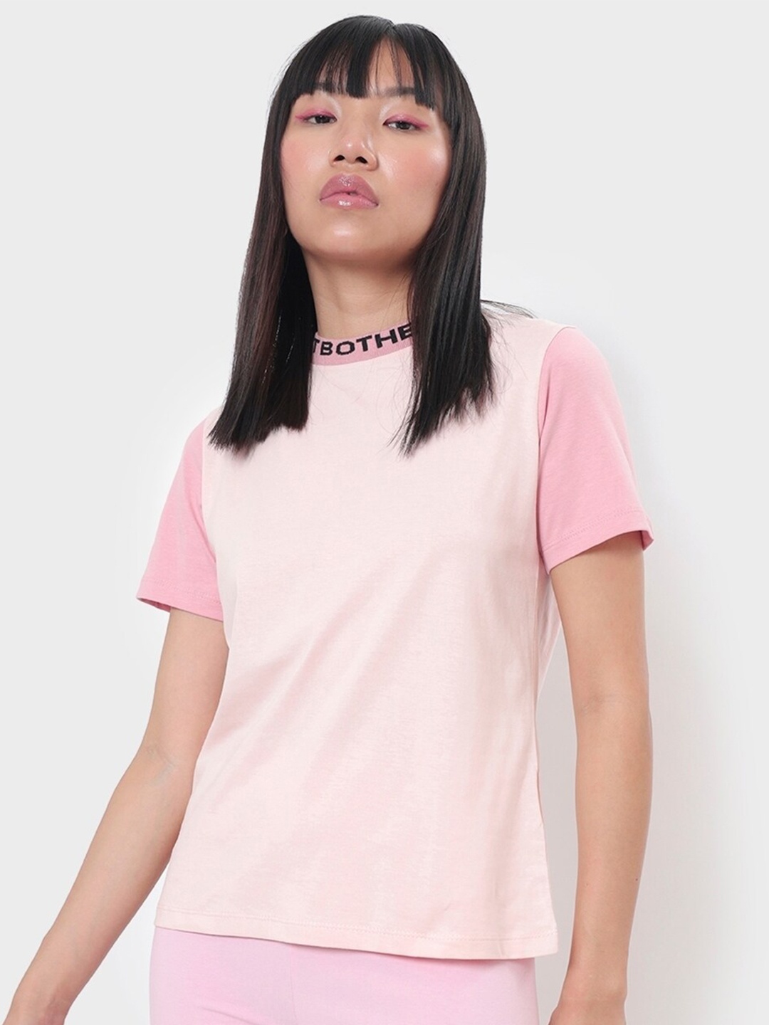 

Bewakoof Women Round Neck Cotton T-shirt, Pink