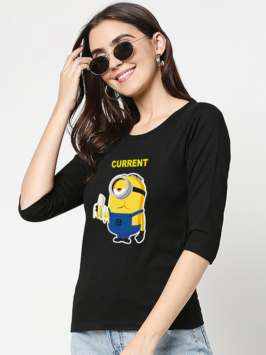 

Bewakoof Women Minions Printed Cotton T-shirt, Black