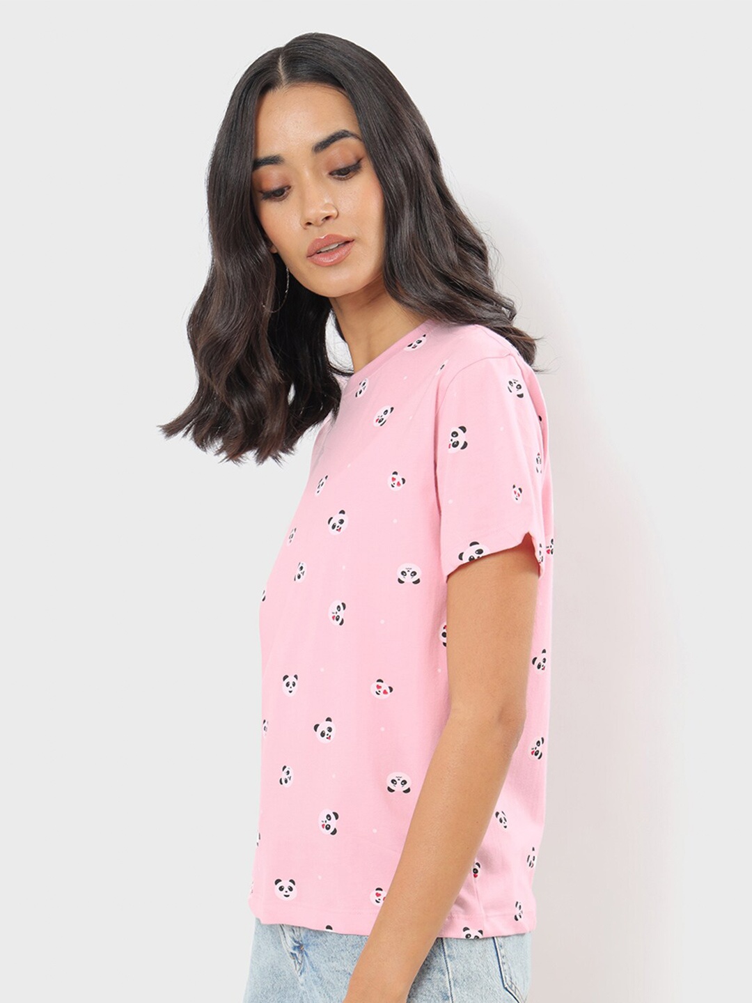 

Bewakoof Women Conversational Printed Cotton T-shirt, Pink