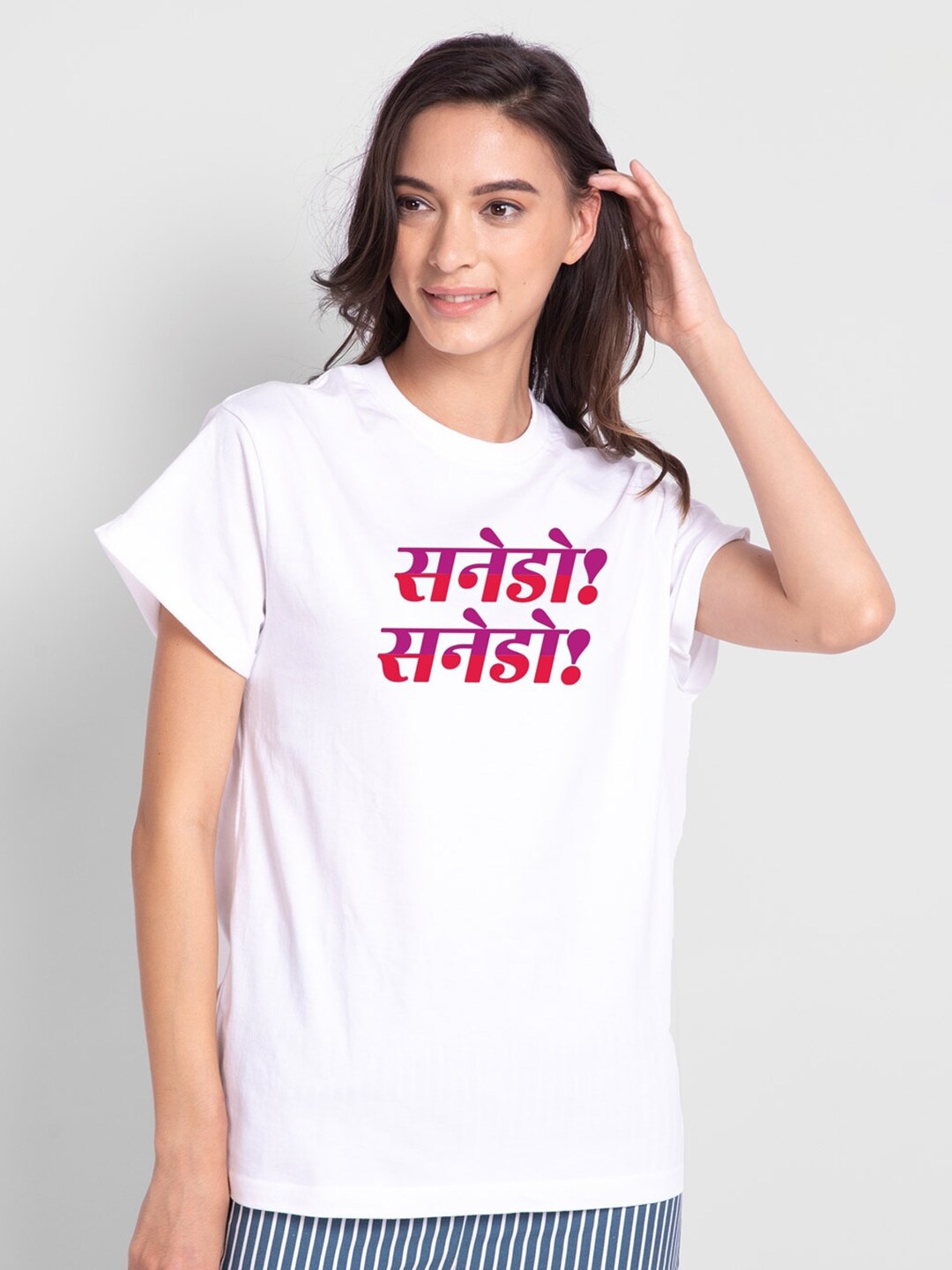 

Bewakoof Women Typography Printed Cotton T-shirt, White