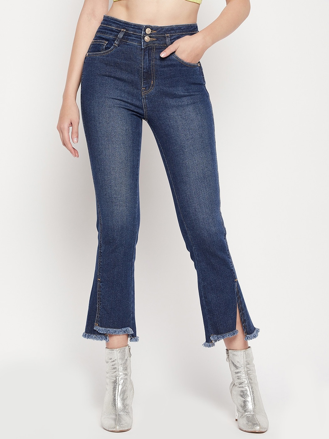 

Madame Women Cotton Regular Fit Cropped Jeans, Navy blue