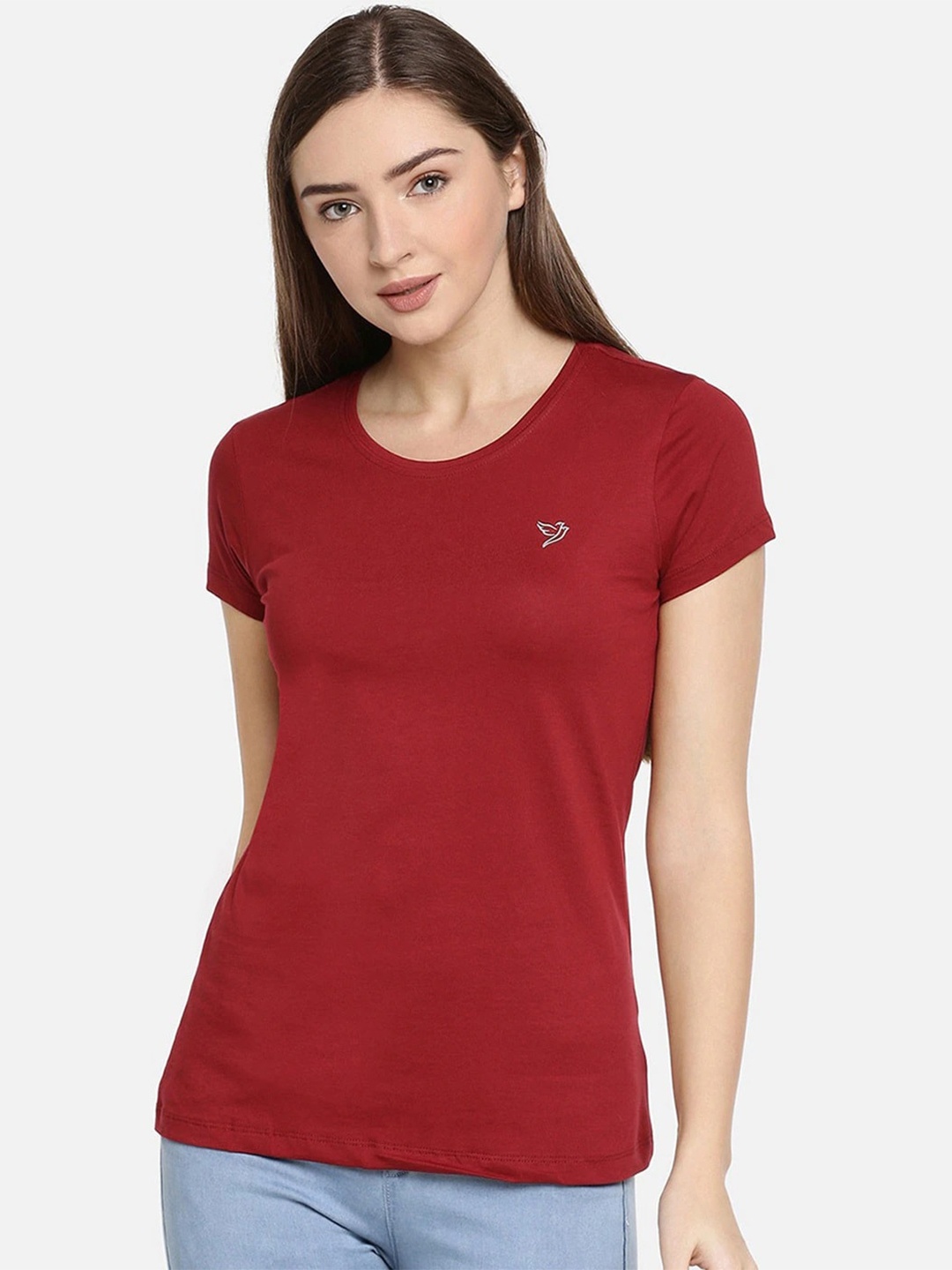 

TWIN BIRDS Women Slim Fit Cotton T-shirt, Red