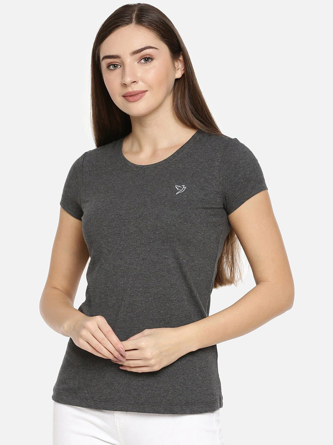 

TWIN BIRDS Women Slim Fit Cotton T-shirt, Grey