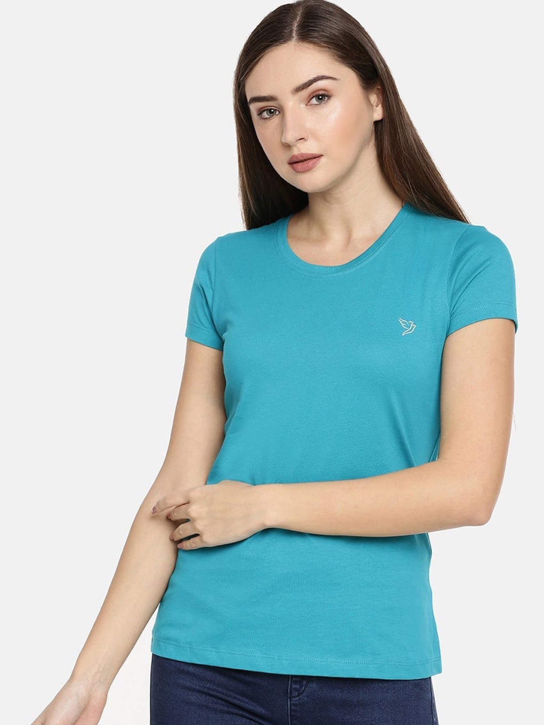 

TWIN BIRDS Women Slim Fit Pure Cotton T-shirt, Blue