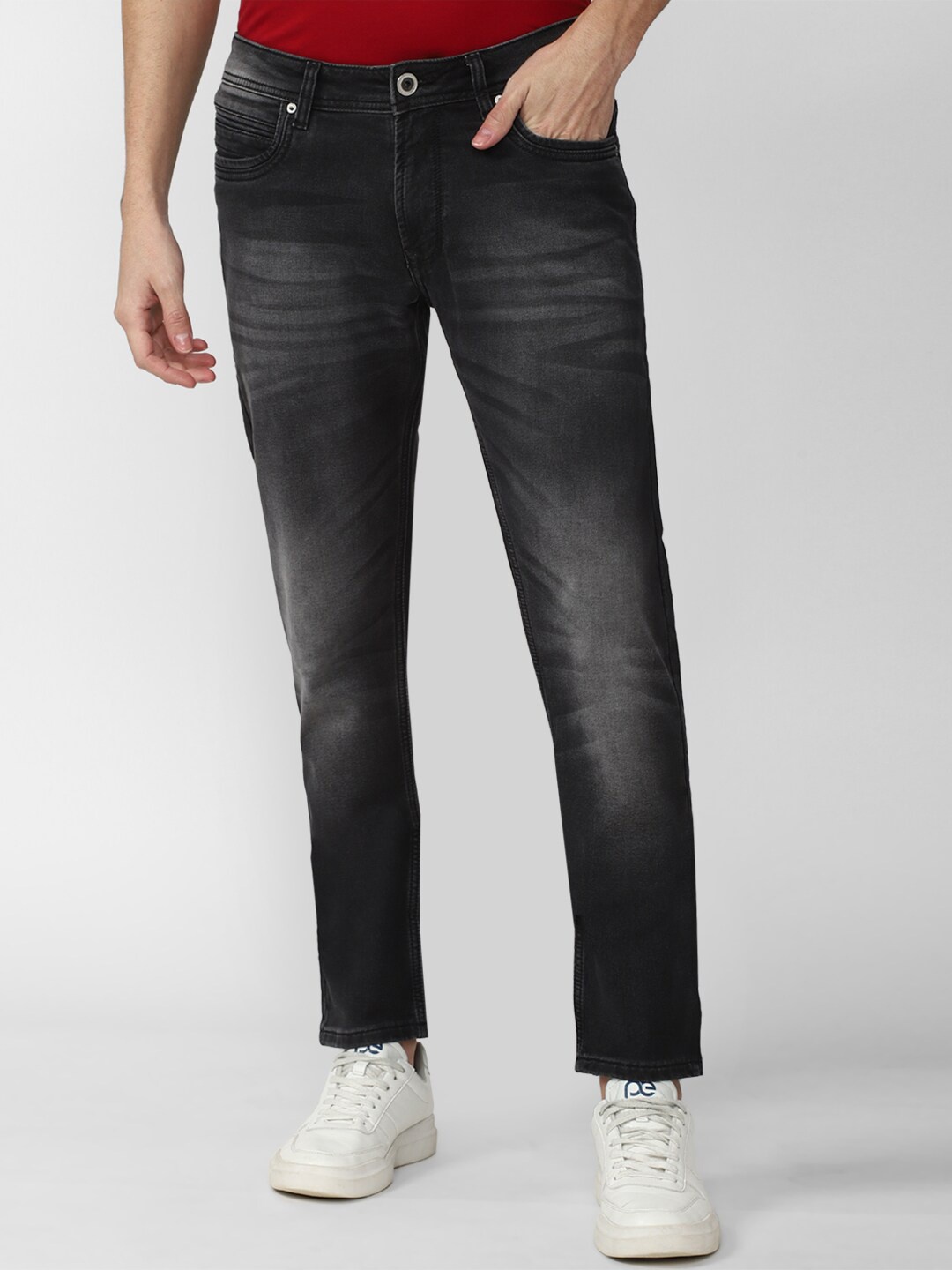 

Peter England Casuals Men Tapered Fit Heavy Fade Jeans, Grey