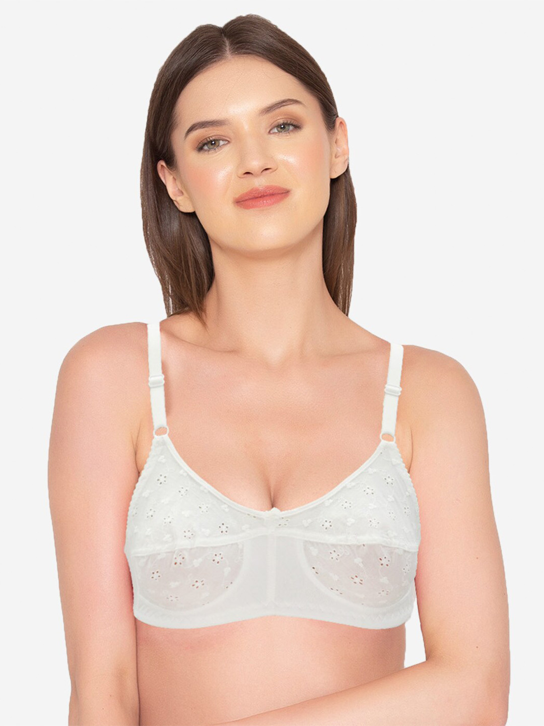 

Groversons Paris Beauty Women Chikan Cotton Non-Wired Full Coverage Everyday Bra, White