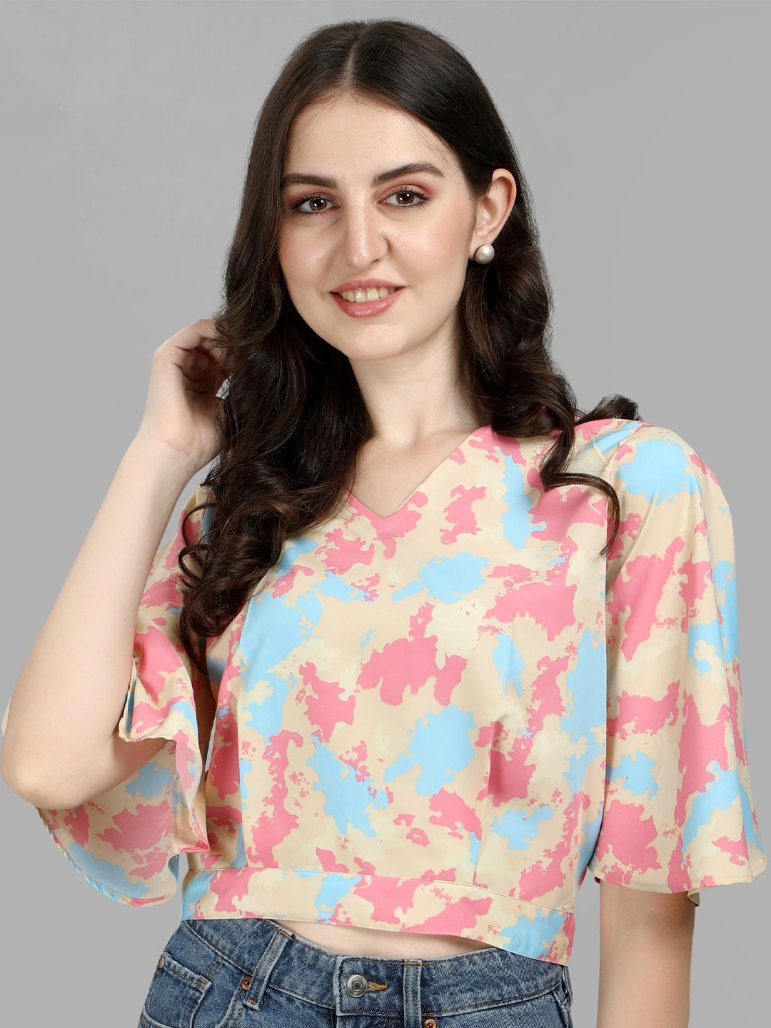 

Vaidehi Fashion Abstract Printed Crop Top, Beige