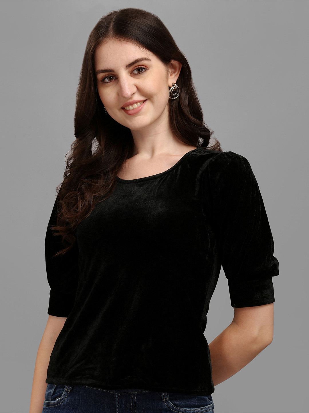 

Vaidehi Fashion Puff Sleeves Regular Top, Black