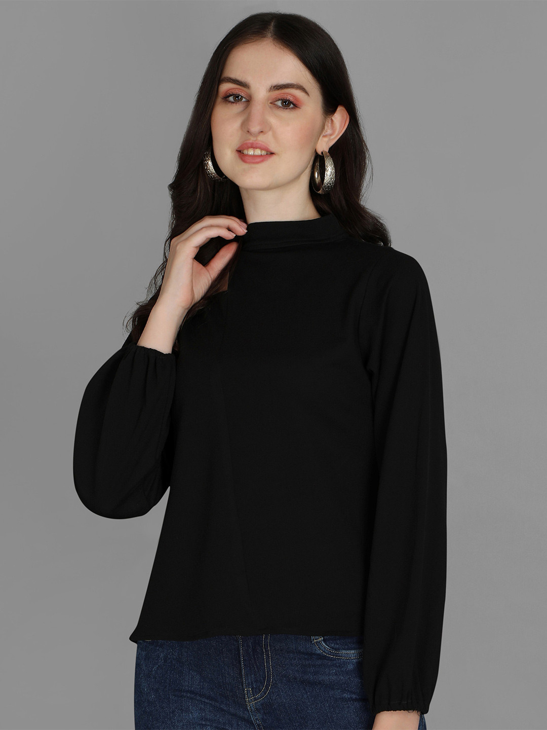 

Vaidehi Fashion Puff Sleeves Cut-Out Detail Crepe Top, Black