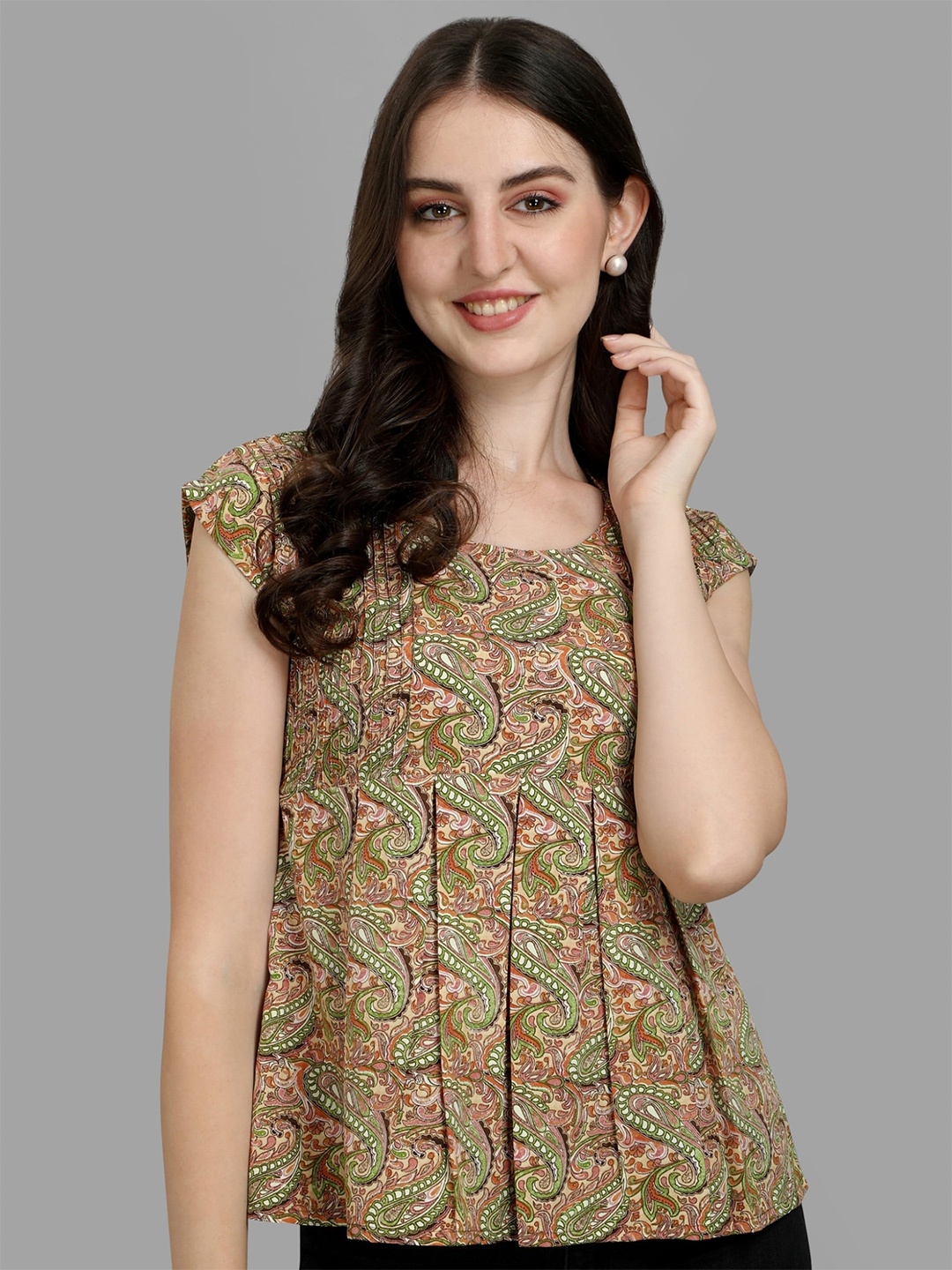 

Vaidehi Fashion Print Crepe Top, Olive