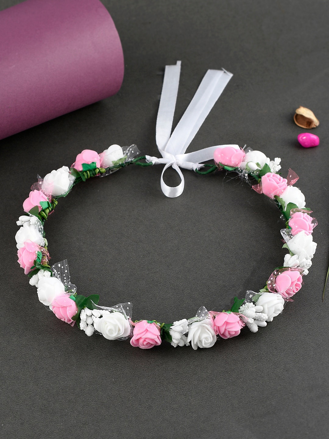 

Sanjog Women Floral Adjustable Fabric Tiara, White