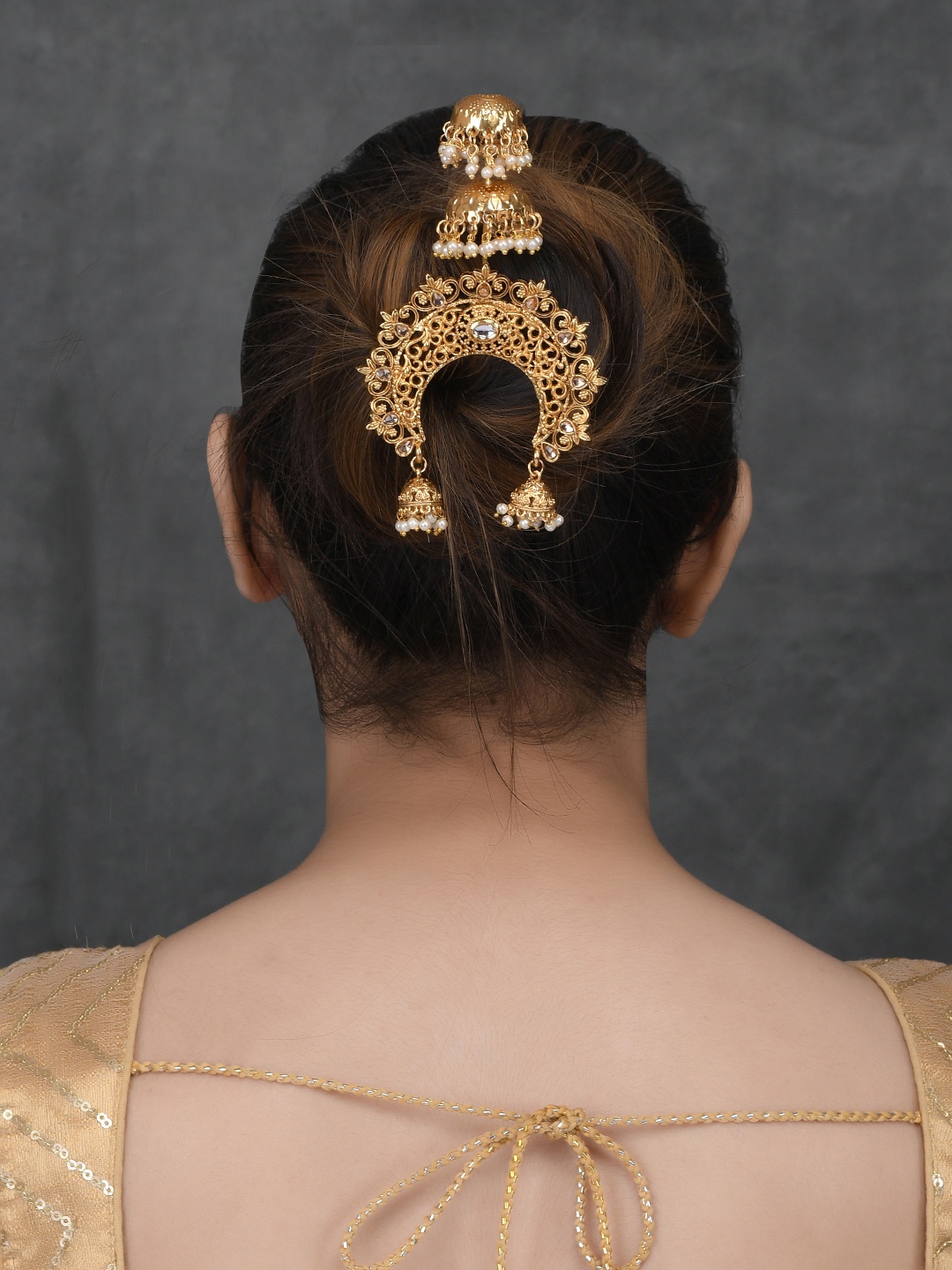 

Sanjog Women Jadai Billai Hair Brooch with Hook South Indian Juda Bun Comb Pin, Gold