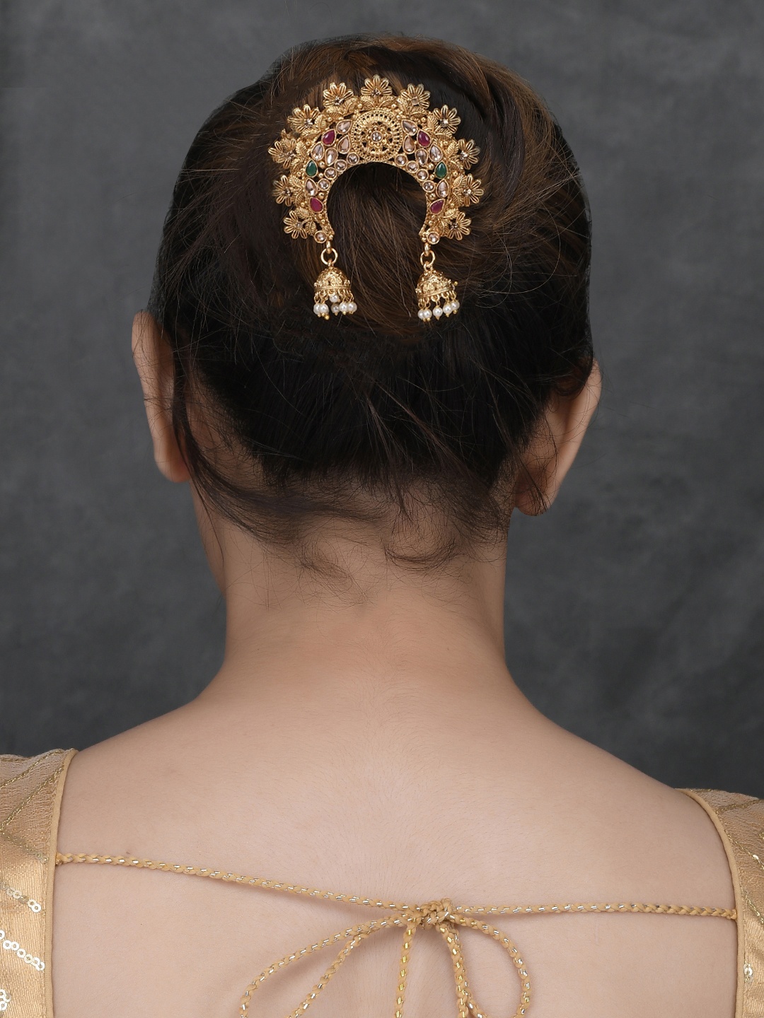 

Sanjog South Indian Juda Bun Comb Pin Jadai Billai Hair Brooch with Hook, Green
