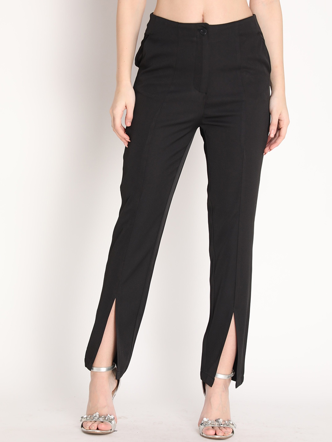 

Dlanxa Women Solid Regular Fit Mid-Rise Trousers, Black