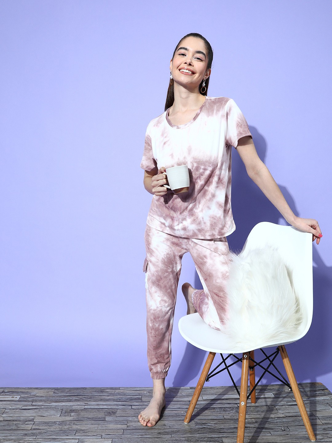 

Sweet Dreams Tie & Dye Printed Pyjama Set, Brown