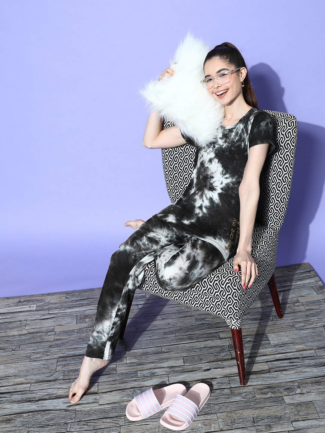 

Sweet Dreams Tie & Dye Printed Pyjama Set, Black