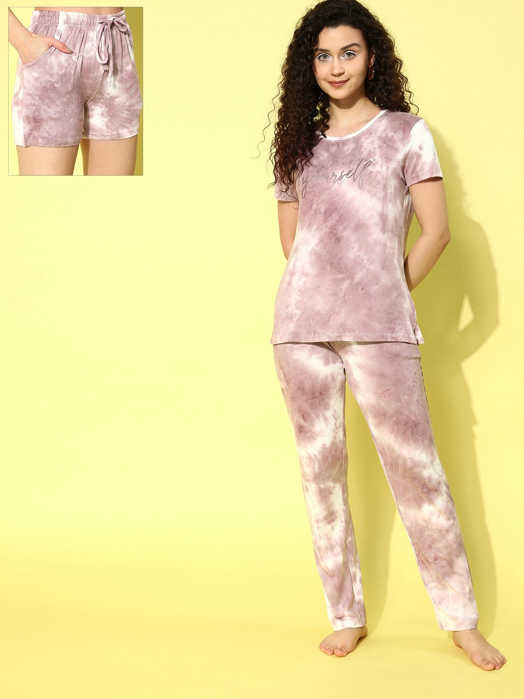 

Sweet Dreams Women Brown & White Printed Night Suit With Shorts