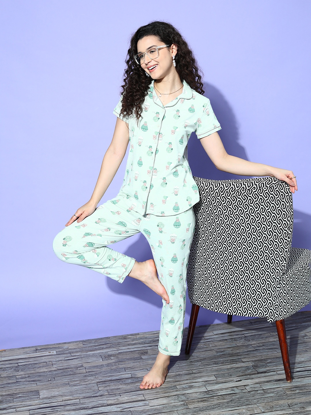 

Sweet Dreams Women Printed Night suit, Sea green