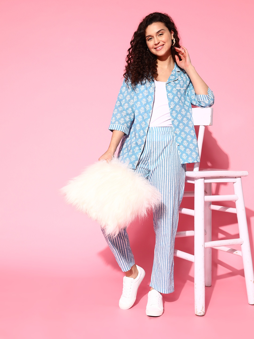 

Sweet Dreams Women Ethnic Motifs Printed Night suit, Blue