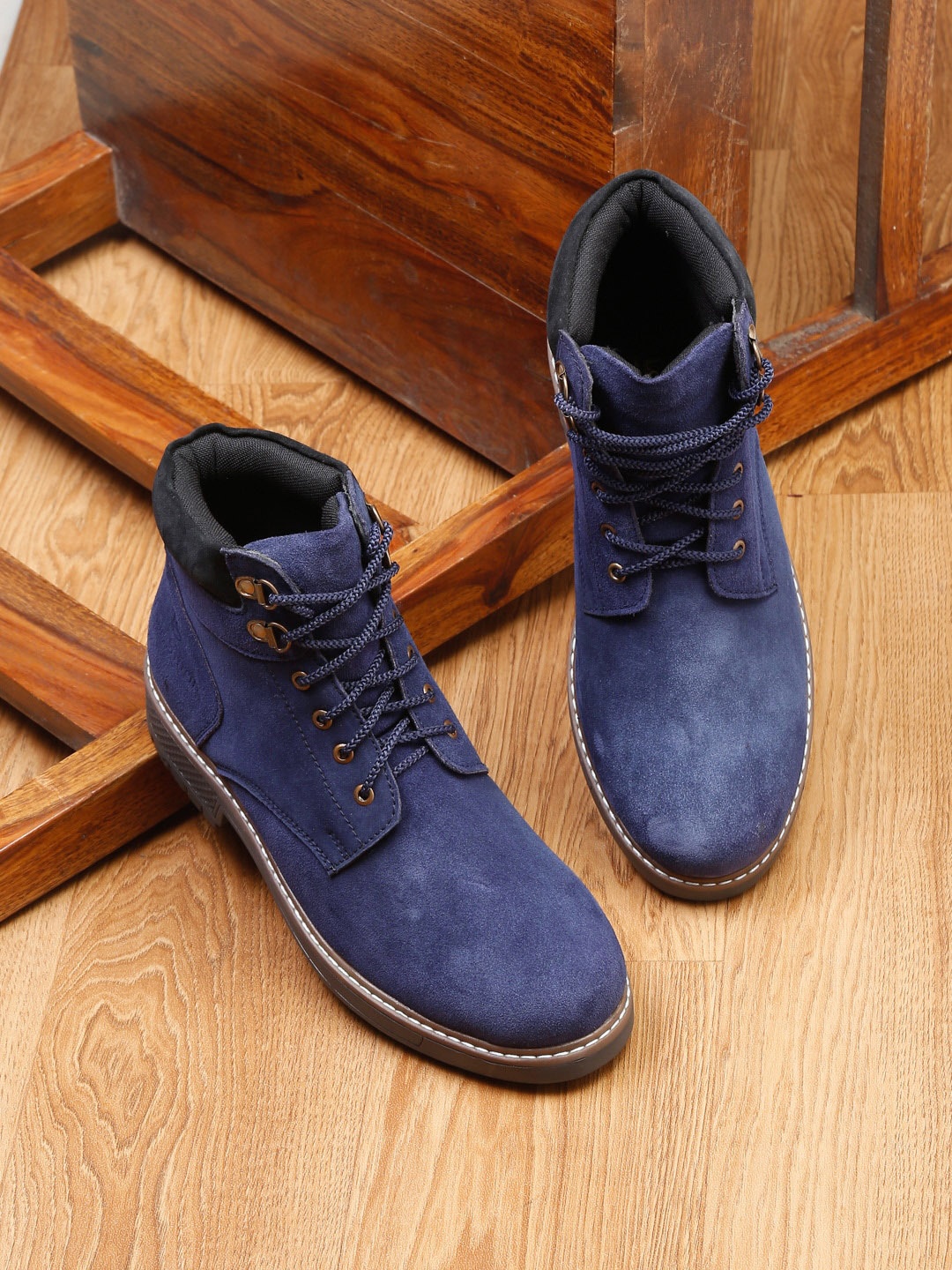 

LOUIS STITCH Men Mid-Top Suede Biker Boots, Navy blue